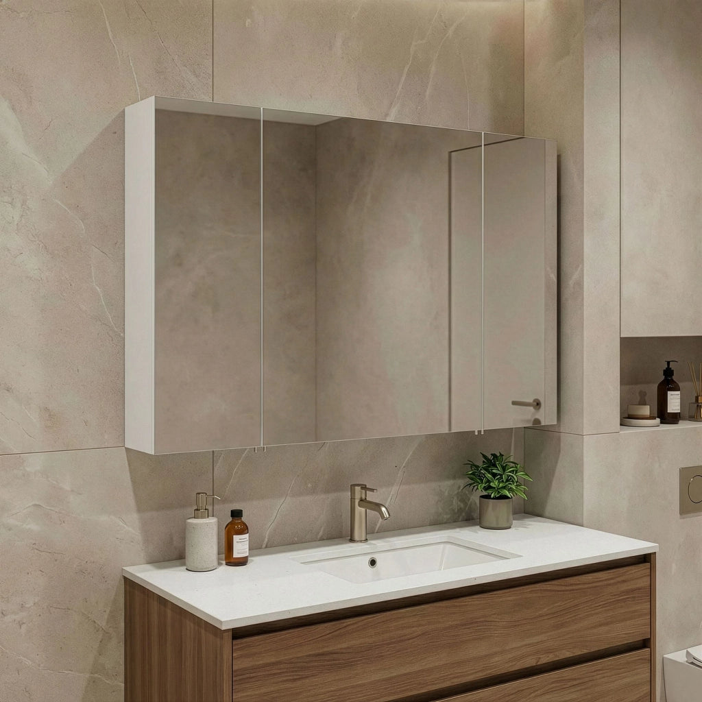 Mobile da bagno con specchio "Bari 100" - 97 x 16 x 66 cm - Bianco opaco