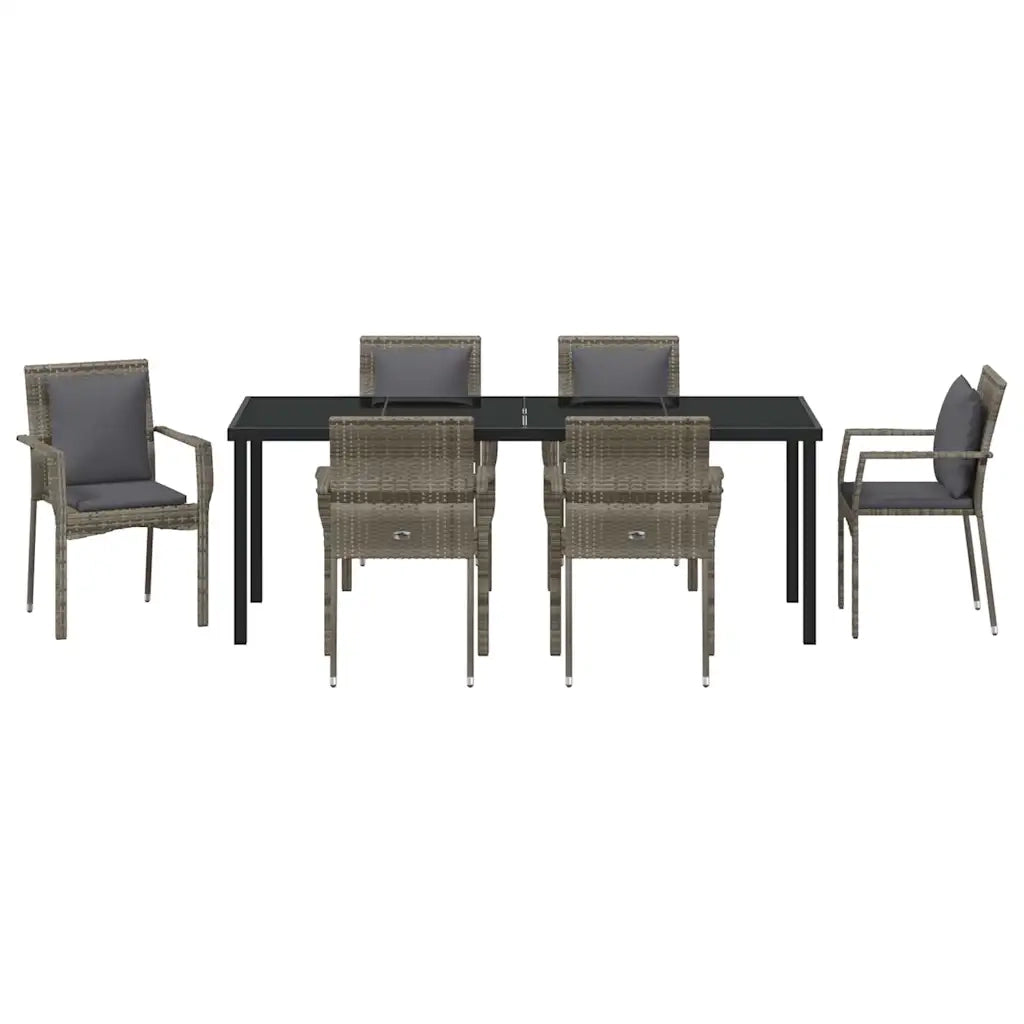 Set da Pranzo per Giardino con cuscino 7 pcs Grigio polyrattan 3380090