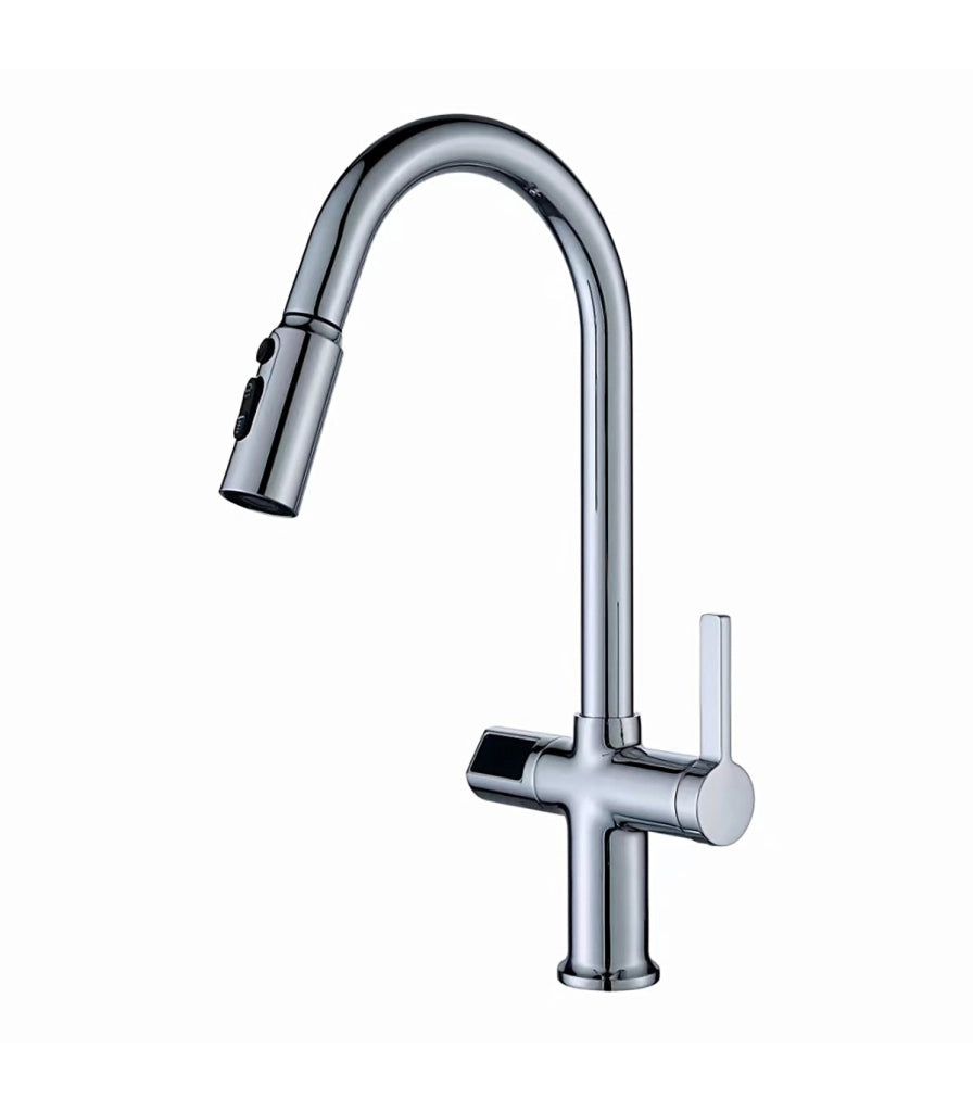 Rubinetto Cucina Display LED Temperatura LH-232 | Rame Massiccio | Estraibile | Monocomando e 3 Modi Acqua