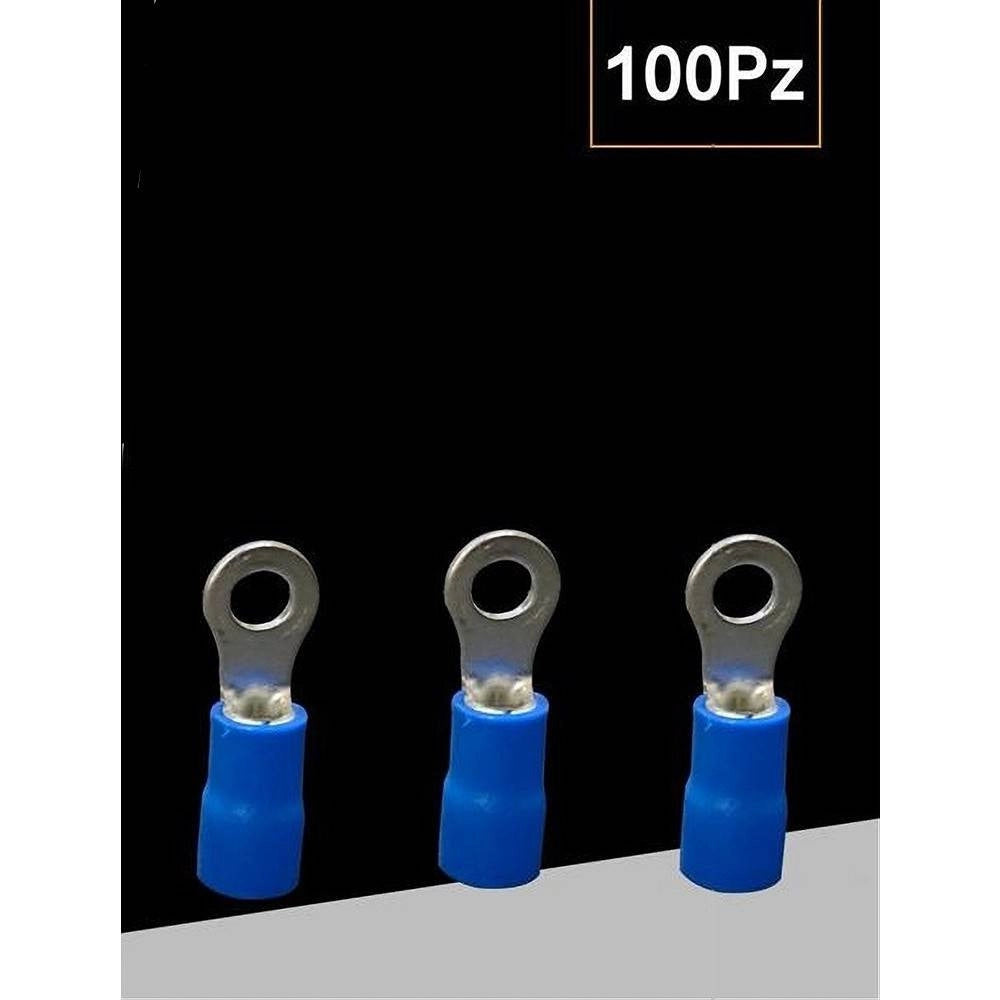 Trade Shop - Set 100pz Capicorda Terminale Ad Occhiello Isolato Per Cavi 2.5-4mm² M4 Rv3.5-4 -