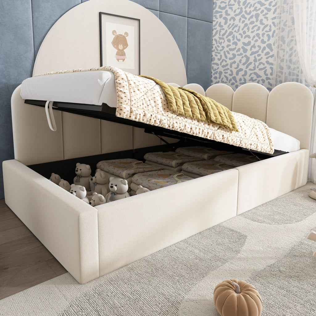 OKWISH Letto a Divanetto Singolo con Contenitore, Vano Contenitore Idraulico e Testiera, 190×90 cm, senza Materasso, Velluto, Beige