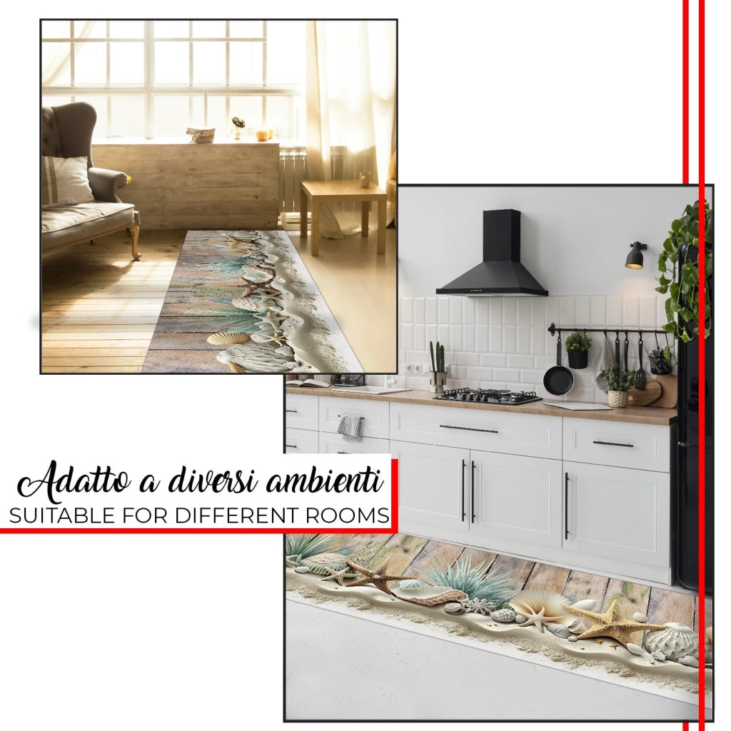 Tappeto Cucina Pvc 51x140 cm Morbido Passatoia Antimacchia Gomma Antiscivolo Flessibile Stella Marina
