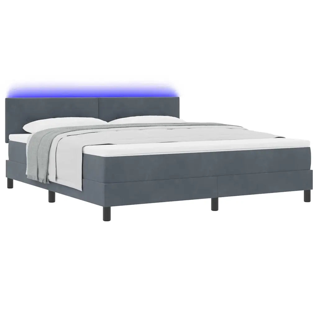 Letto a Sorgente LED con led Grigio scuro 180 x 200 cm Velluto