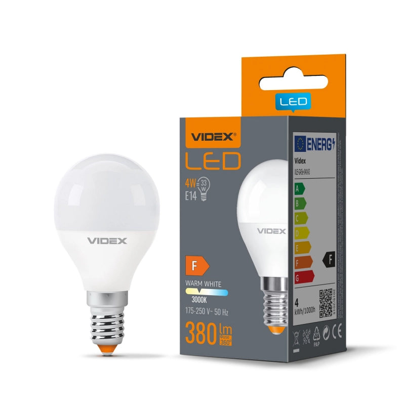 Lampadina LED G45 opale 4W E14 380lm 3000K calda Videx