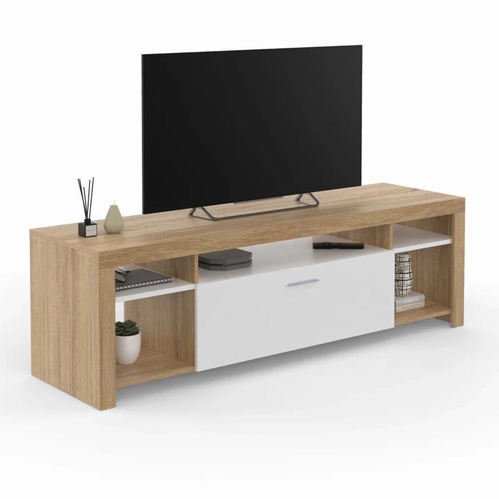 IDMarket - Mueble TV MALO 140 cm en madera y armario blanco