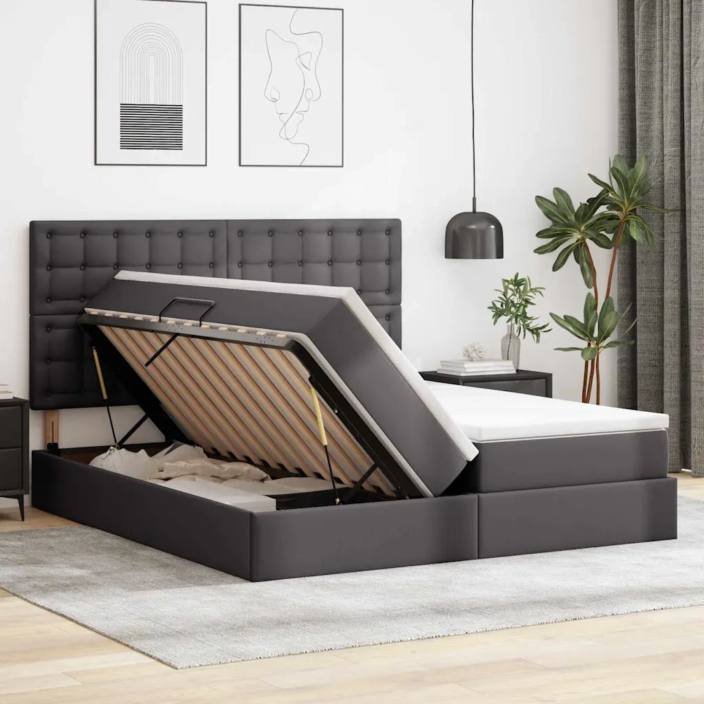 Letto con contenitore e materasso Grigio 180 x 200 cm