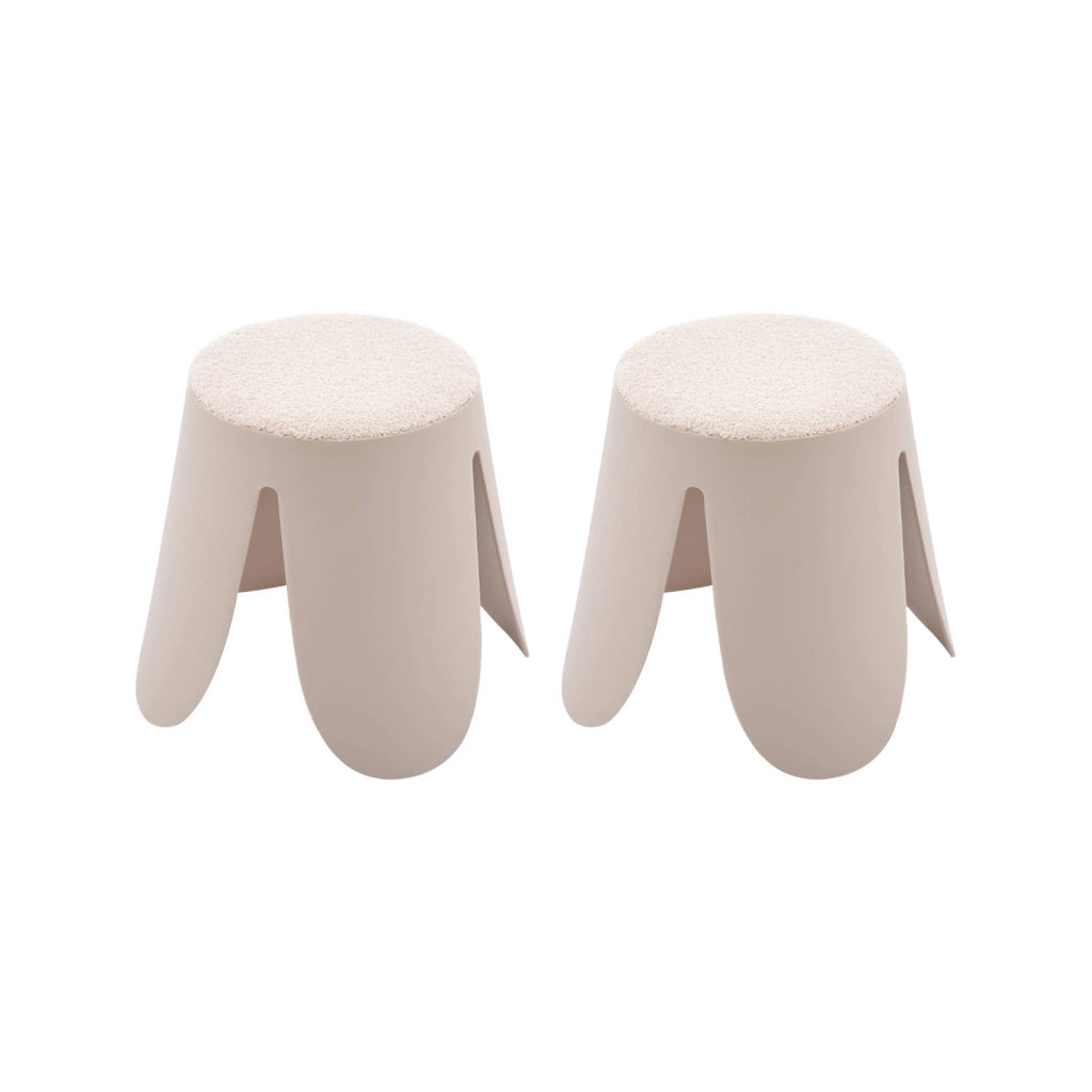 Set 2 sgabelli impilabili per bambini in bouclé testurizzato, beige