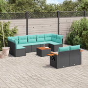 Set Divani da Giardino 10 pz con Cuscini Nero in Polyrattan