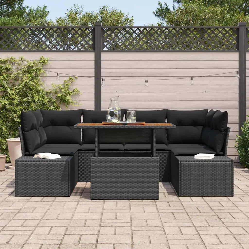 Set da Pranzo per Giardino con cuscino 7 pcs Nero e Marrone
