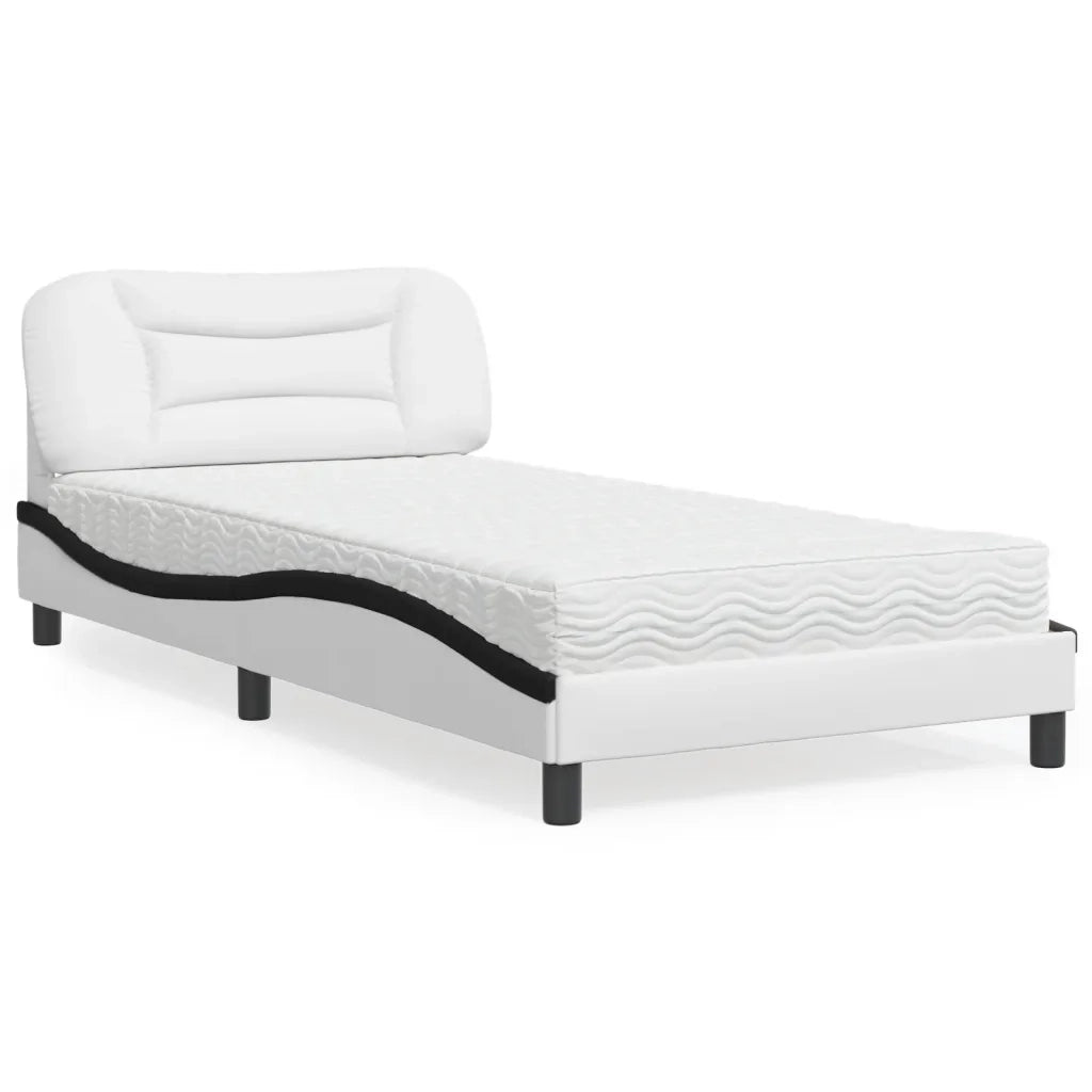 Letto con Materasso Hvar Bianco e Nero 100x200 cm in Similpelle