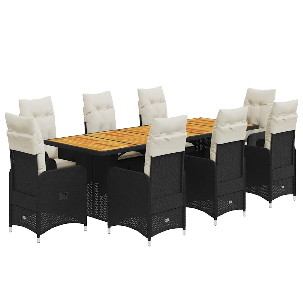 Set Bistrò da Giardino 9 pz con Cuscini in Polyrattan Nero 3277271