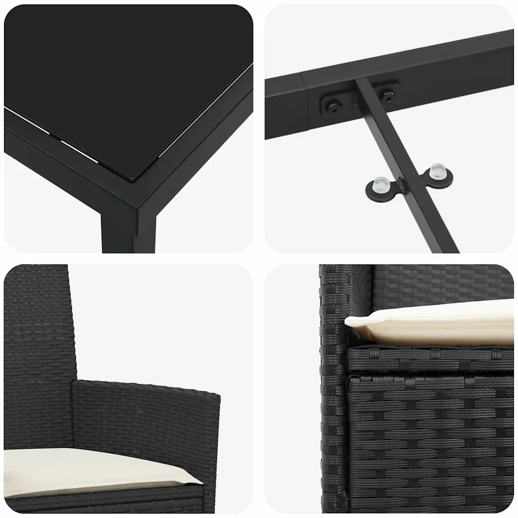 Set da Pranzo per Giardino 7 pcs Nero polyrattan 3381070