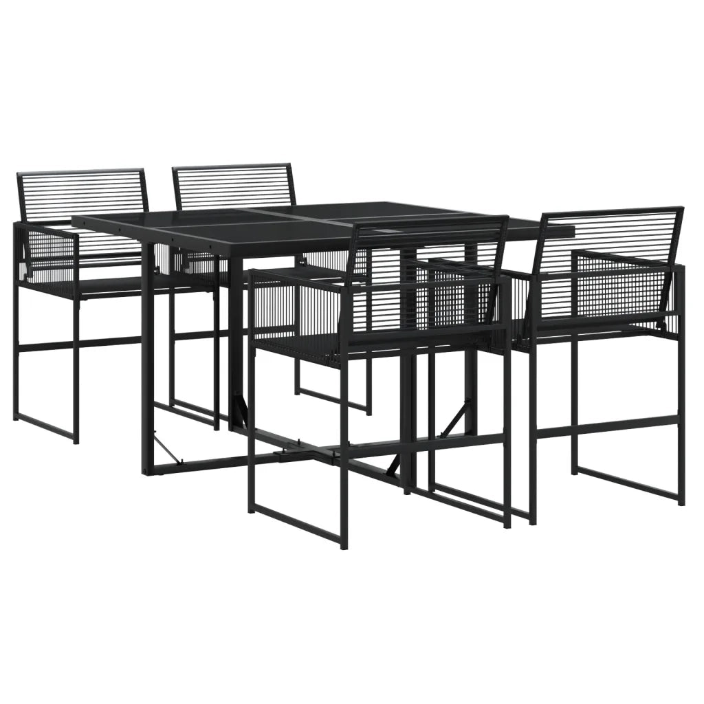 Set da Pranzo da Giardino 5 pz | Set Salotto da Giardino Nero in Polyrattan