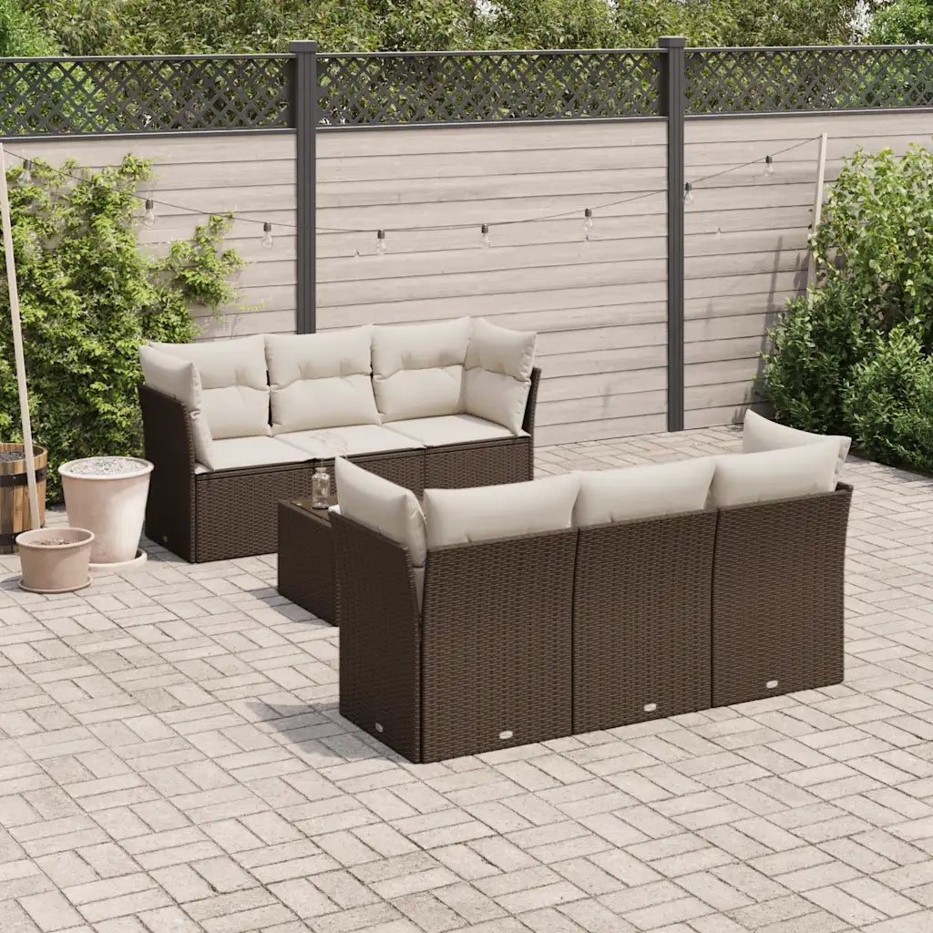 Set Divani da Giardino 7 pz con Cuscini Marrone in Polyrattan 3249102