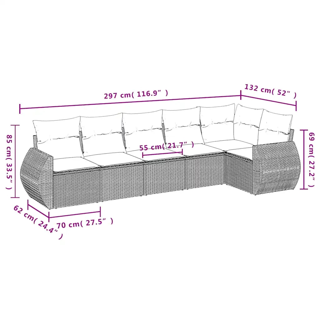 Set Divano da Giardino 6 pz con Cuscini Marrone in Polyrattan 3253730