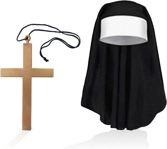 Costumi da Halloween per donne, 2 pezzi, inclusi cappelli e collari con croce, neri