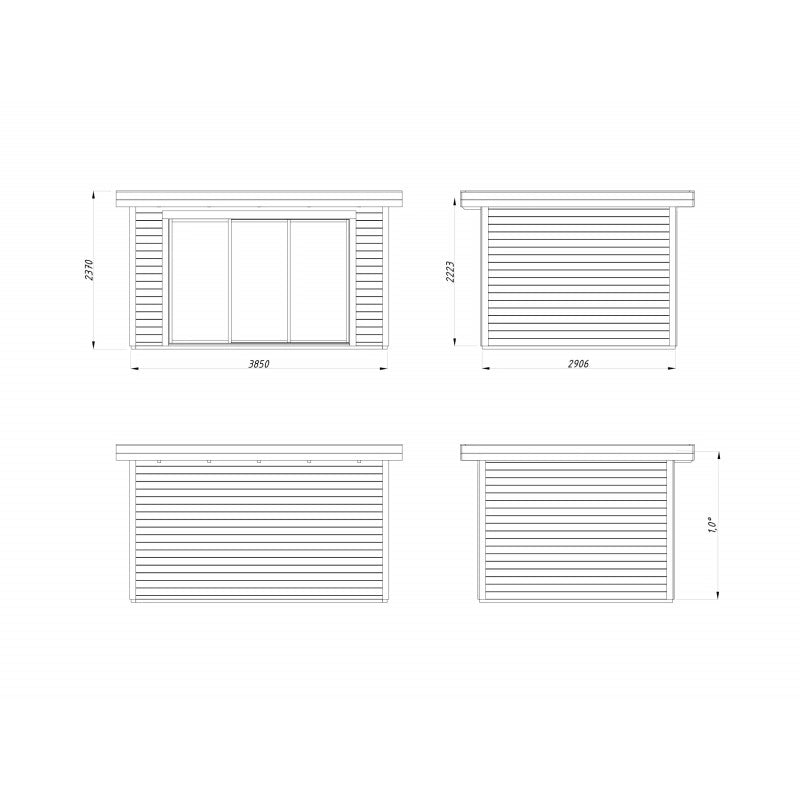 Casetta da giardino in legno 385x291 cm, pareti 28 mm con porta scorrevole vetrata larga, per deposito attrezzi esterno - Esterni da Vivere