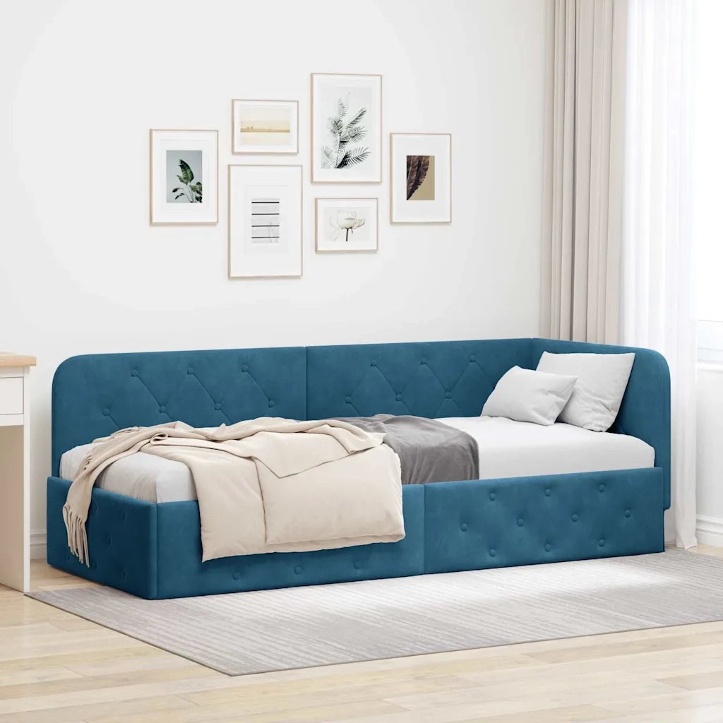 Cornice del letto ad angolo Blu 80 x 200 cm Velluto 42016512