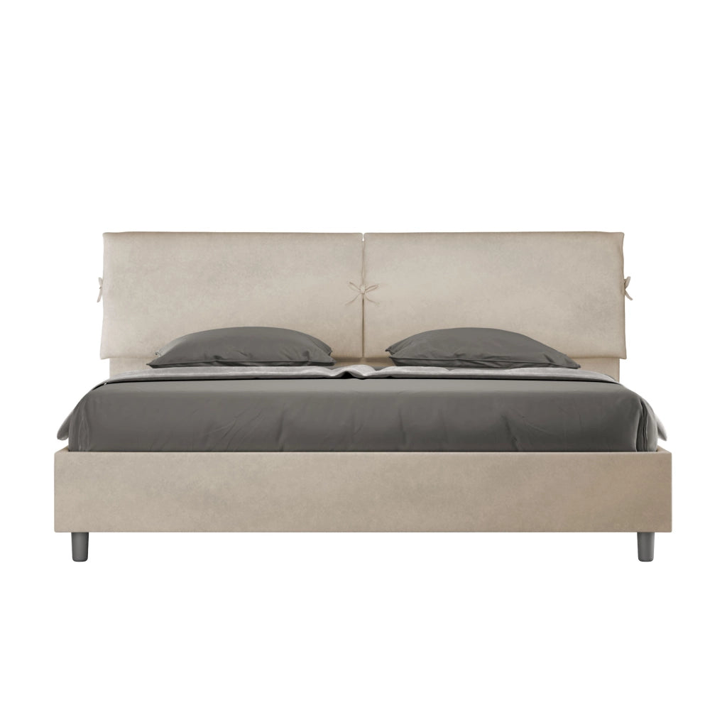 BS COM Letto matrimoniale king size contenitore imbottito 180x190 microfibra sabbia