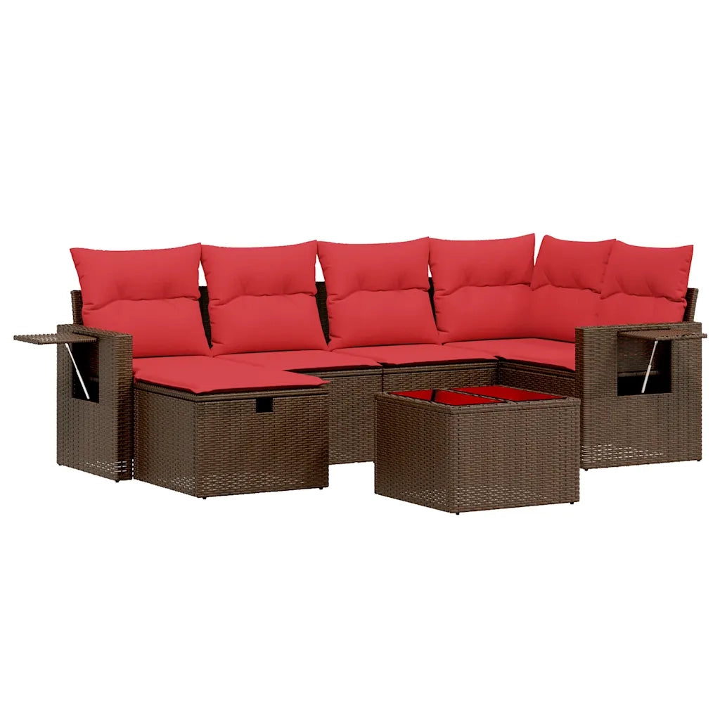Set Divani da Giardino 7 pz con Cuscini Marrone in Polyrattan 3263810