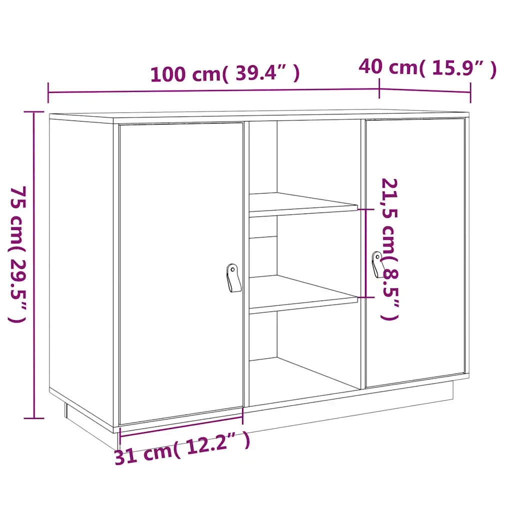Credenza Grigia 100x40x75 cm in Legno Massello di Pino 820134