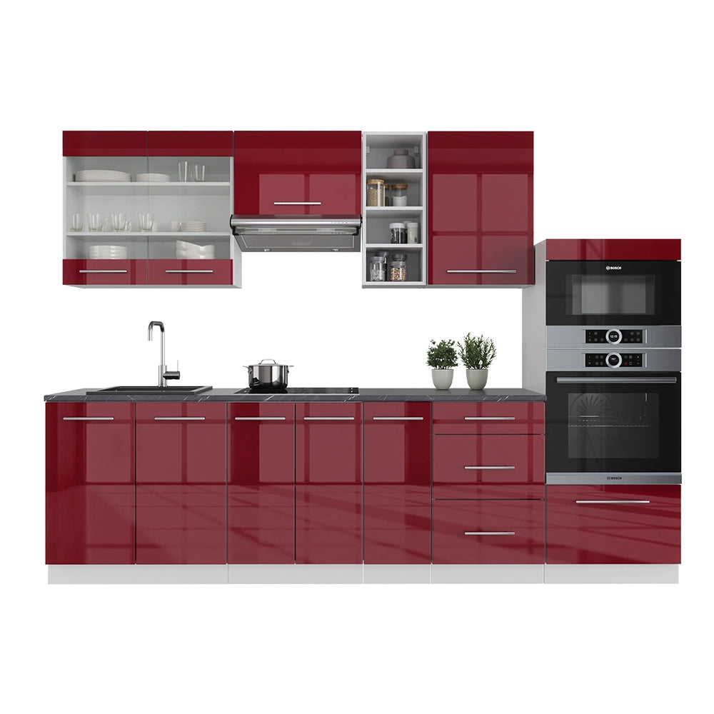 Cucina componibile Fame-Line Bordeaux lucido/Bianco 280 cm, PL Marmo Vicco