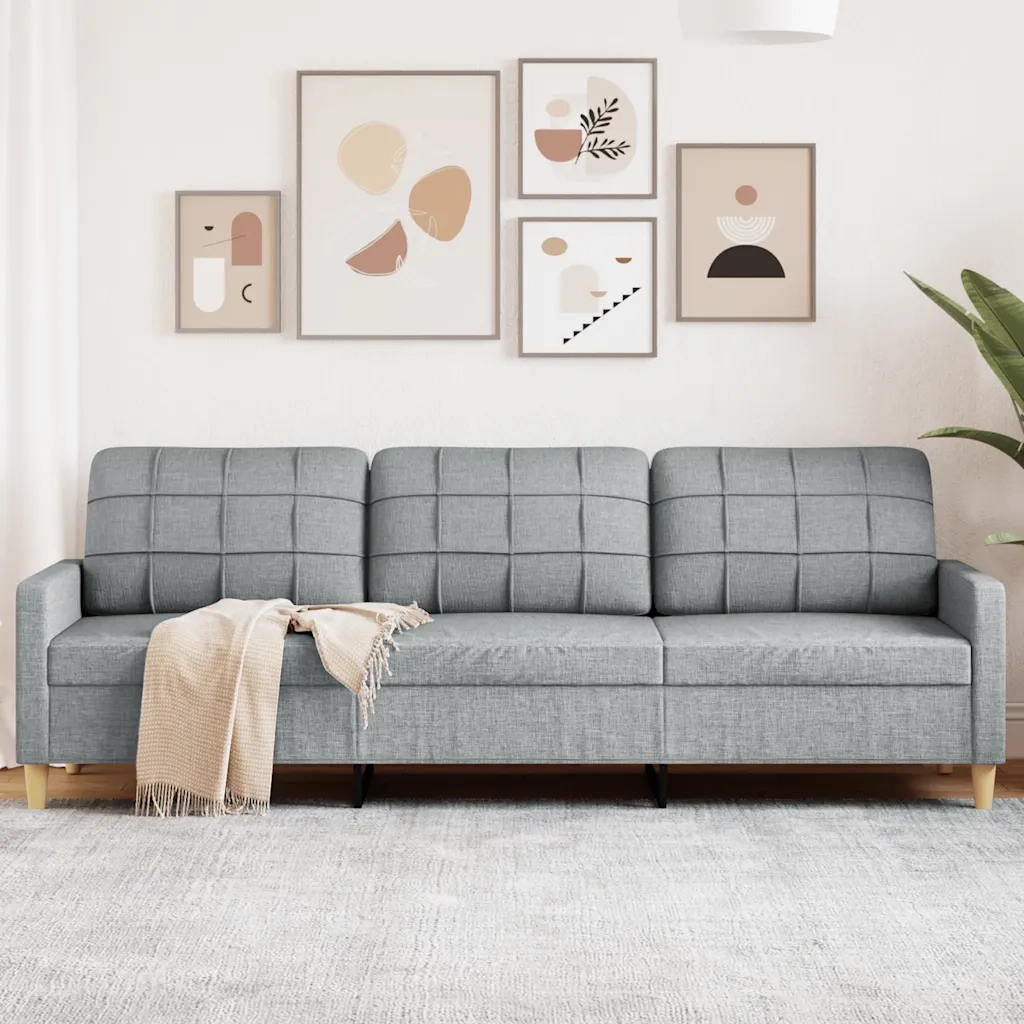 Divano a 3 Posti-Sofa 3 Posti Grigio Chiaro 210 cm in Tessuto