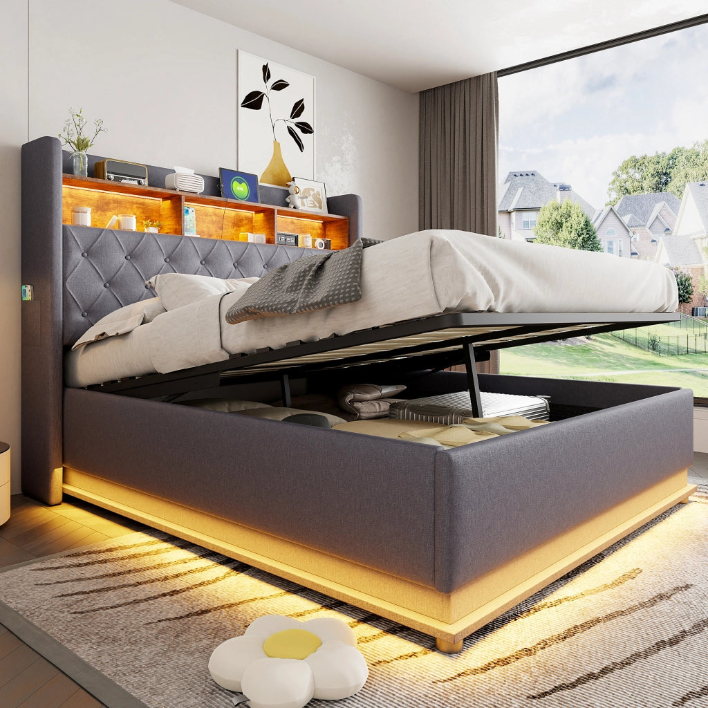 letto imbottito lino grigio 160 x 200 cm