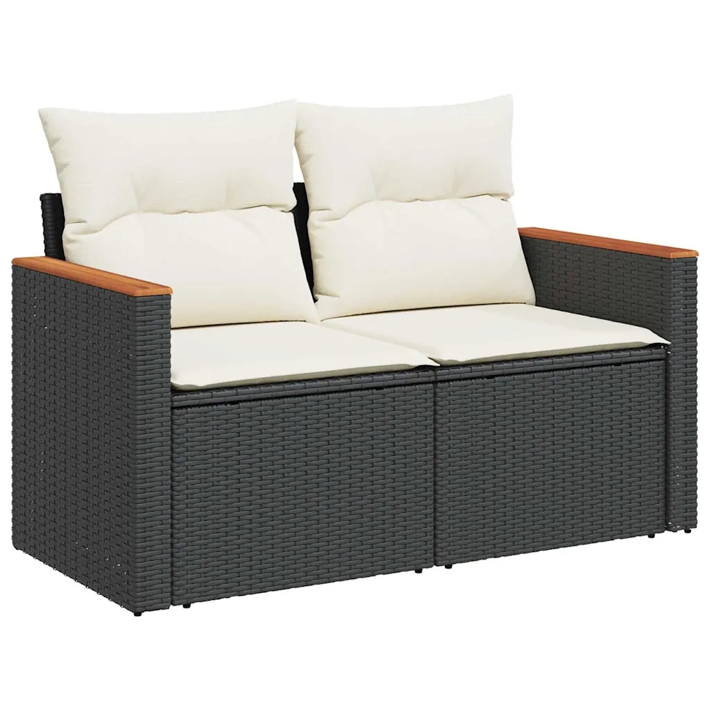 Set Divano da Giardino 6 pz con Cuscini Nero Polyrattan Acacia 3327437