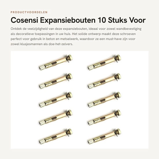 Expansiebolts in acciaio di carbonio 60 mm - 10 pezzi - Impermeabili - Resistenti all'usura - Per uso su calcestruzzo e muratura