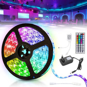 Striscia LED 5 metro 5050 RGB – 150 Striscia di luce – Strisce LED RGB Illuminazione – con 44 Tasti Comando a distanza – striscia di luce regolabile - adesiva – Con Connettore batteria