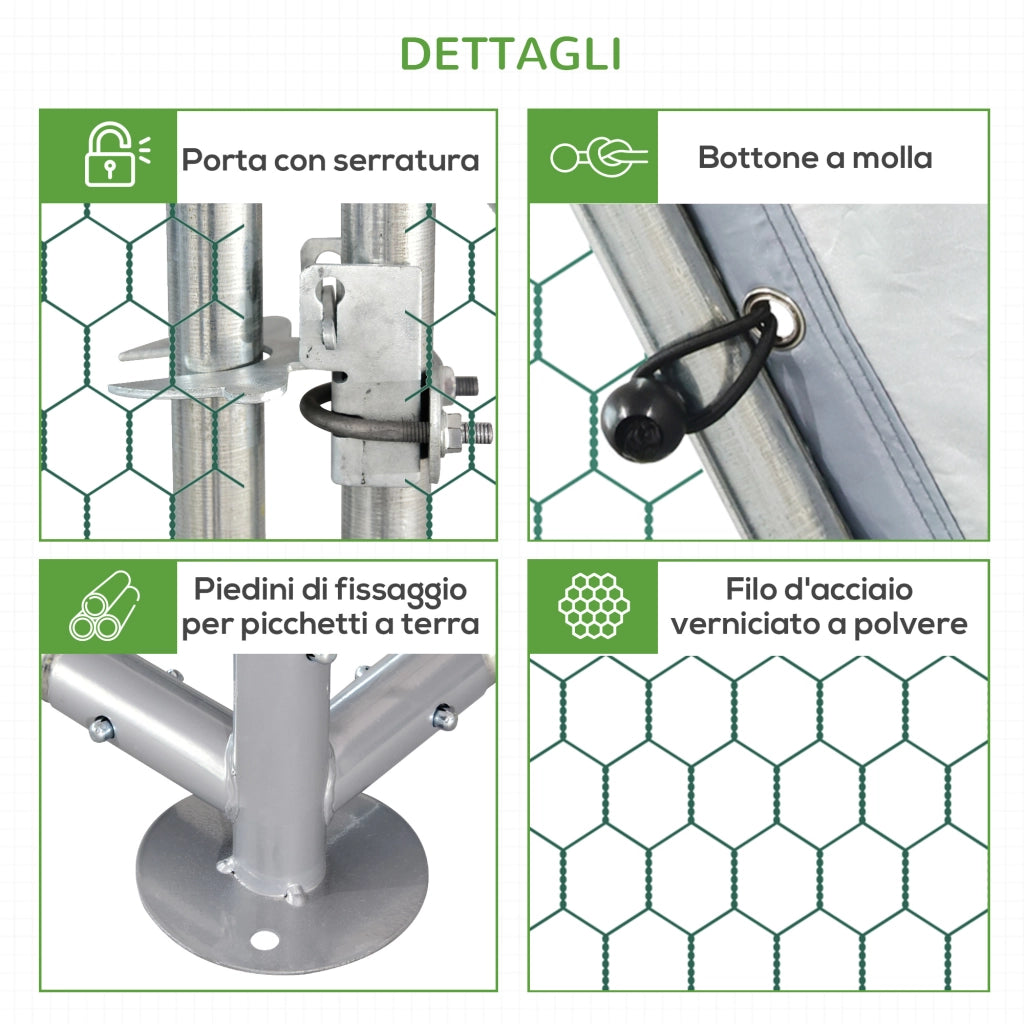 Recinto Gabbia per Galline in Metallo Galvanizzato Impermeabile, Pollaio con Porta e Copertura Oxford, 280x570x195cm