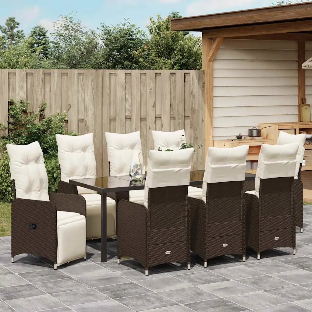 Set da Pranzo per Giardino con cuscino 9 pcs Marrone polyrattan 3379673