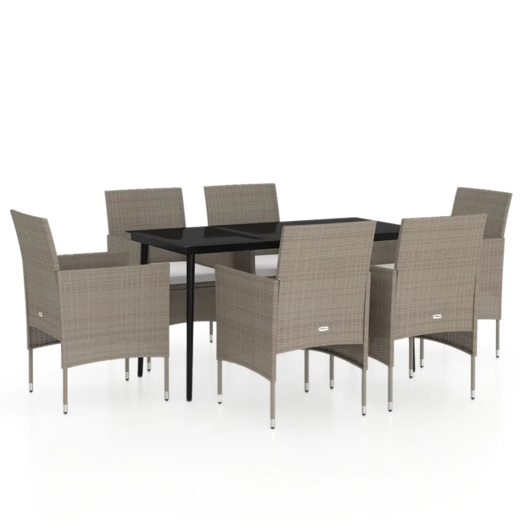 Set da Pranzo da Giardino 7 pz con Cuscini Beige e Nero 3099320