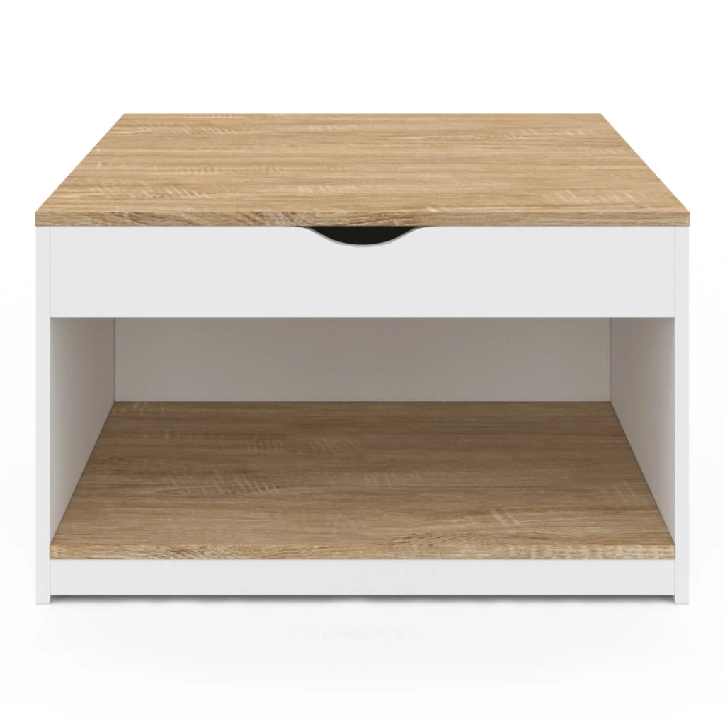 IDMarket - Mesa de centro cuadrada elevable ELEA con caja de madera blanca y efecto haya
