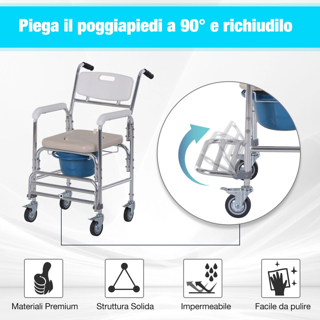 Sedia con WC e Ruote ¨C Minimal ¨C Ecopelle, 84x54x96cm