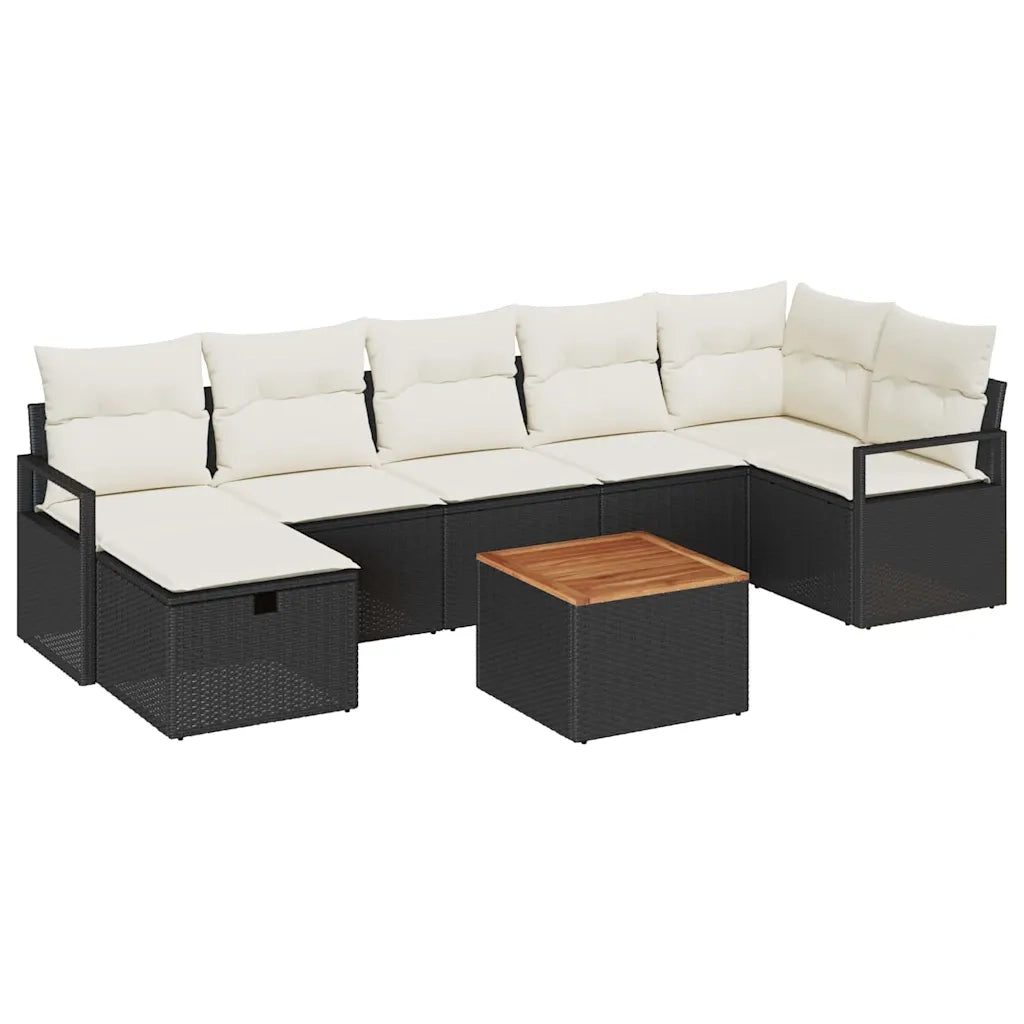 Set Divano da Giardino con cuscino 8 pcs Nero polyrattan