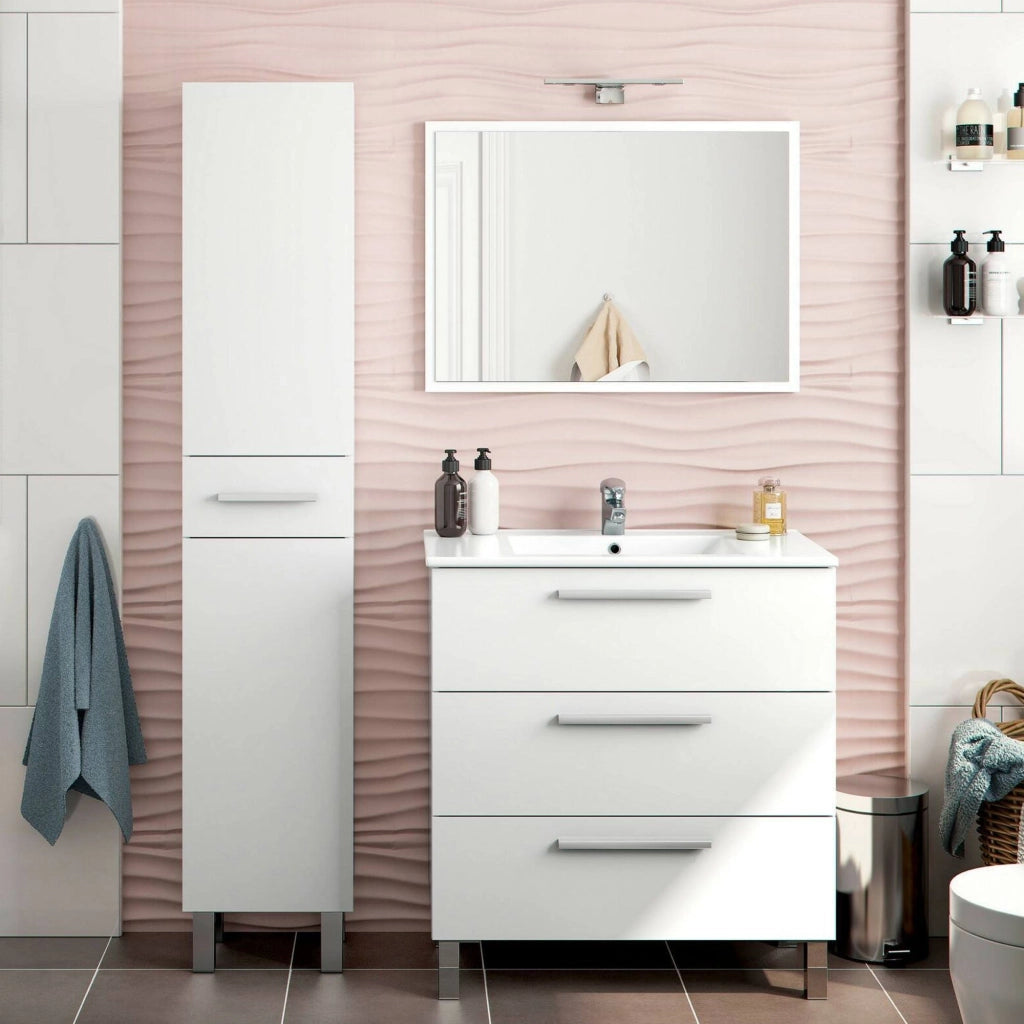Florinas, set Mobili Bagno Specchio Incluso, Bianco Lucido