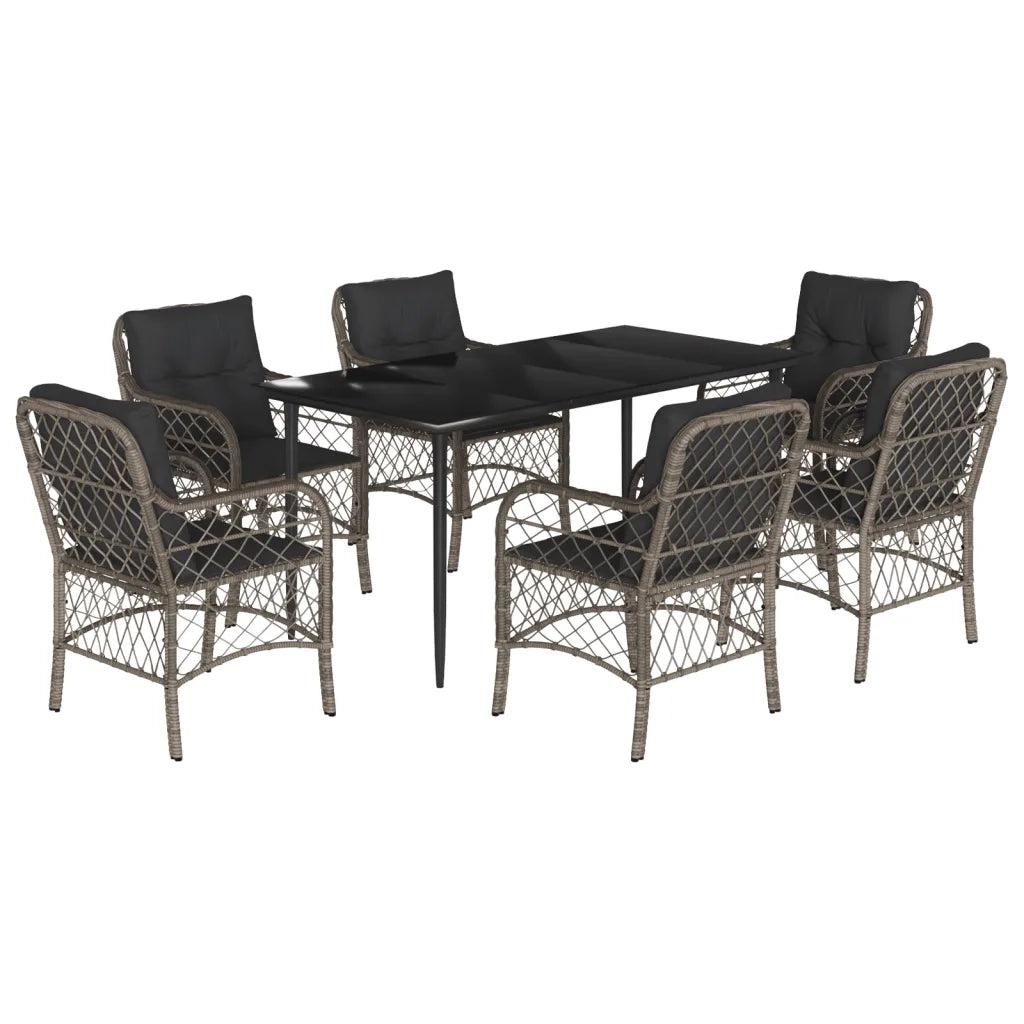 Set da Pranzo da Giardino 7 pz con Cuscini in Polyrattan Grigio