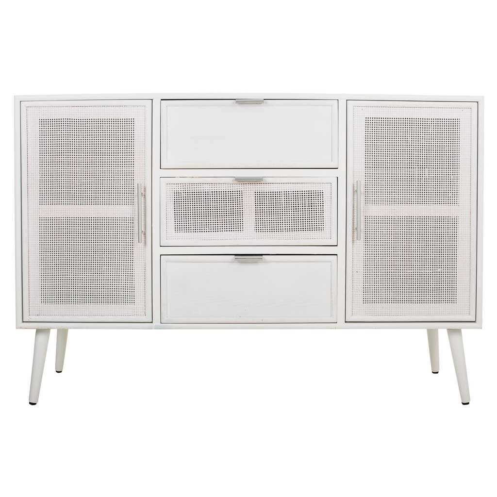 Credenza in legno e rete bianca 120x40,5x81h