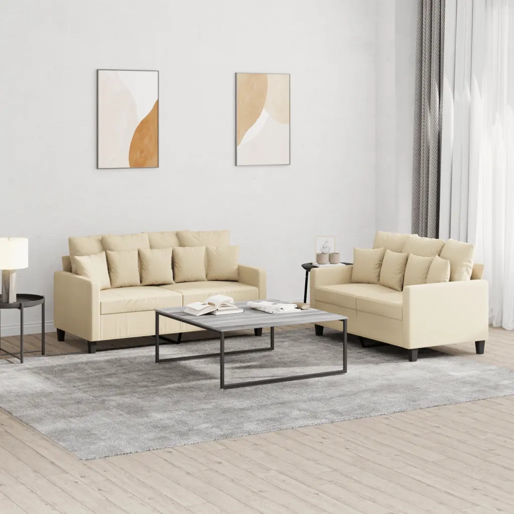 Set di Divani 2 pz con Cuscini Crema in Tessuto 3201650