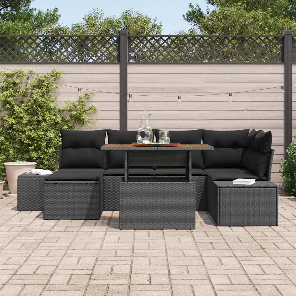 Set da Pranzo per Giardino con cuscino 7 pcs Nero e Marrone