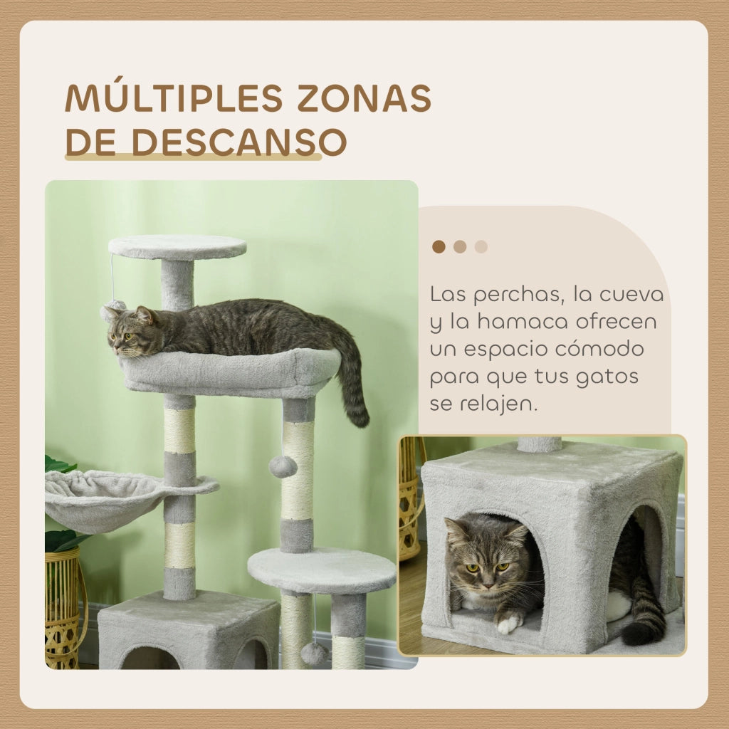 Albero per Gatti con Piattaforme e Cuscino ¨C Minimal ¨C Grigio 60x40x104 cm