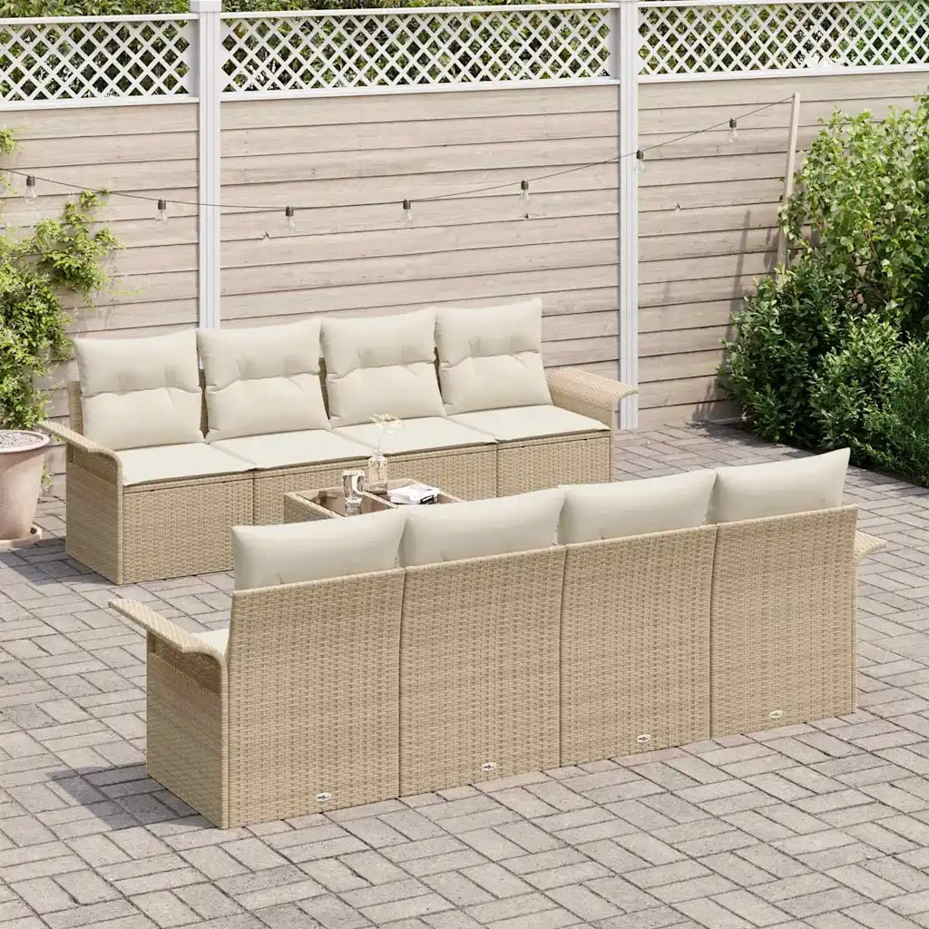 Set Divano da Giardino 9 pcs Beige Poly Rattan