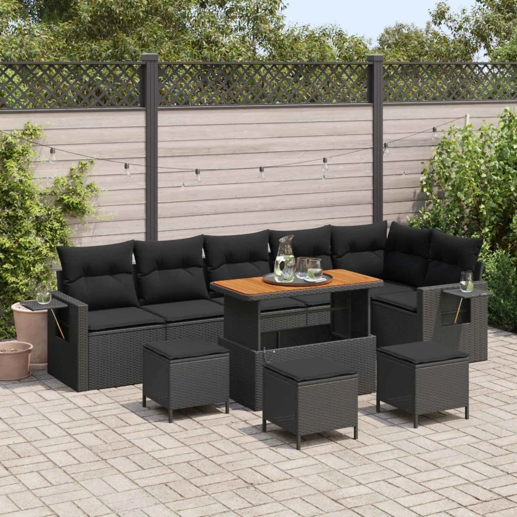 Set Divano da Giardino con cuscino 12 pcs Nero polyrattan 3363719
