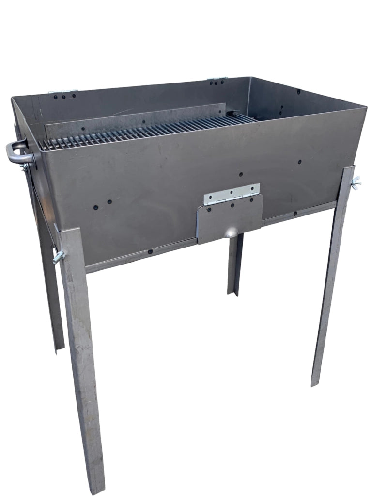 Barbecue da esterno con coperchio richiudibile in ferro, piedi estraibili, per carbone o legna, ideale per campeggio, picnic, grigliate 40x30 cm