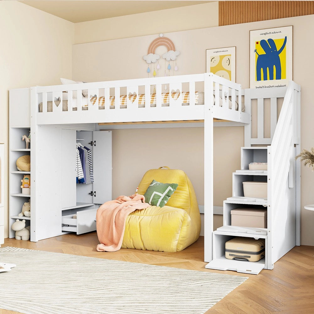 Letto a Soppalco con Contenitore e Scaffali ¨C MINIMAL ¨C Bianco 90x200