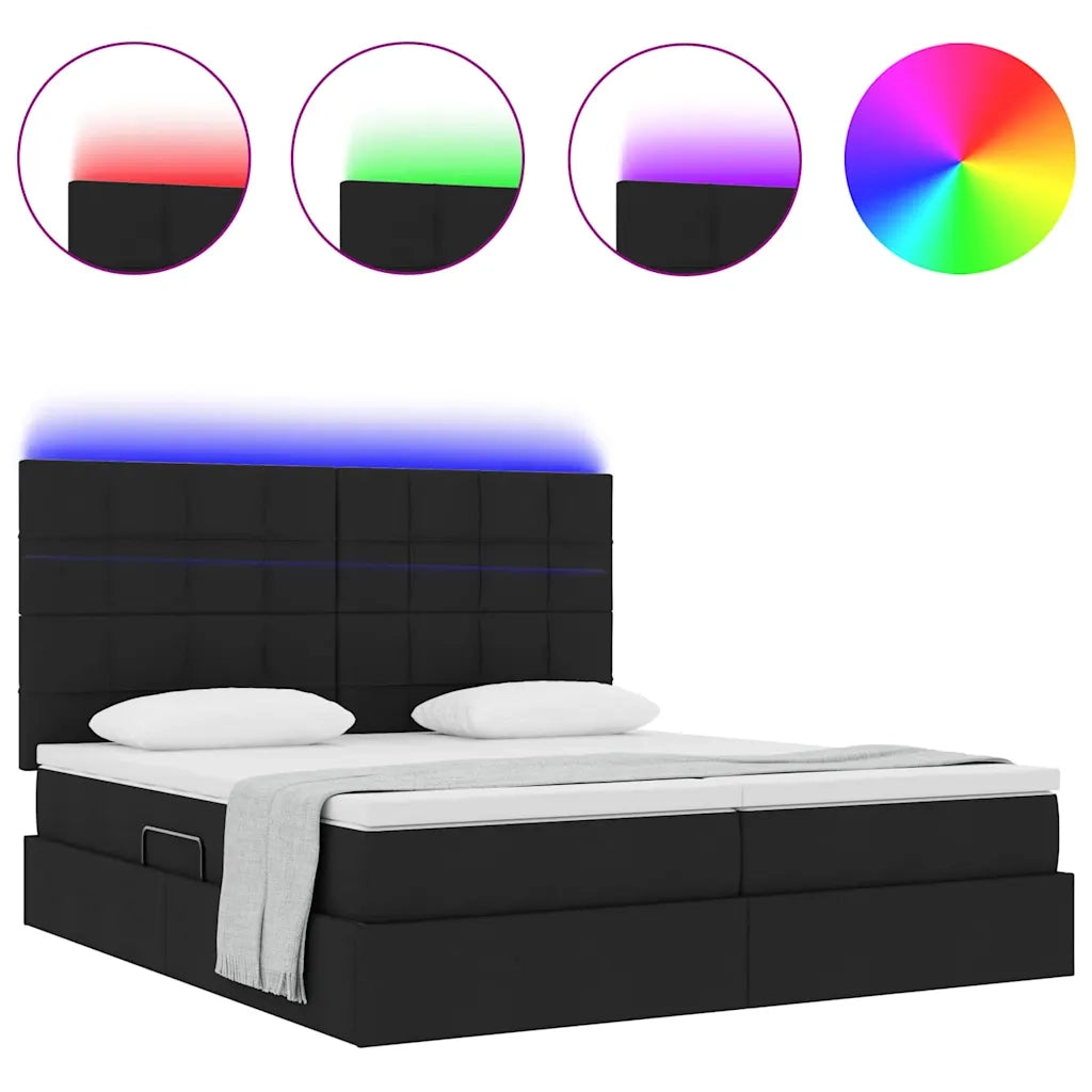 Letto con luci a strisce a LED Nero 200 x 200 cm Tessuto