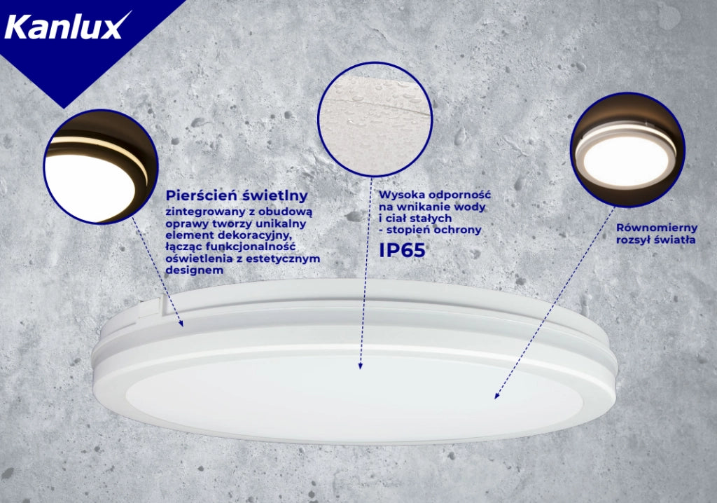 Plafoniera LED Kanlux BENO ECO bianca 40cm 40W CCT IP65
