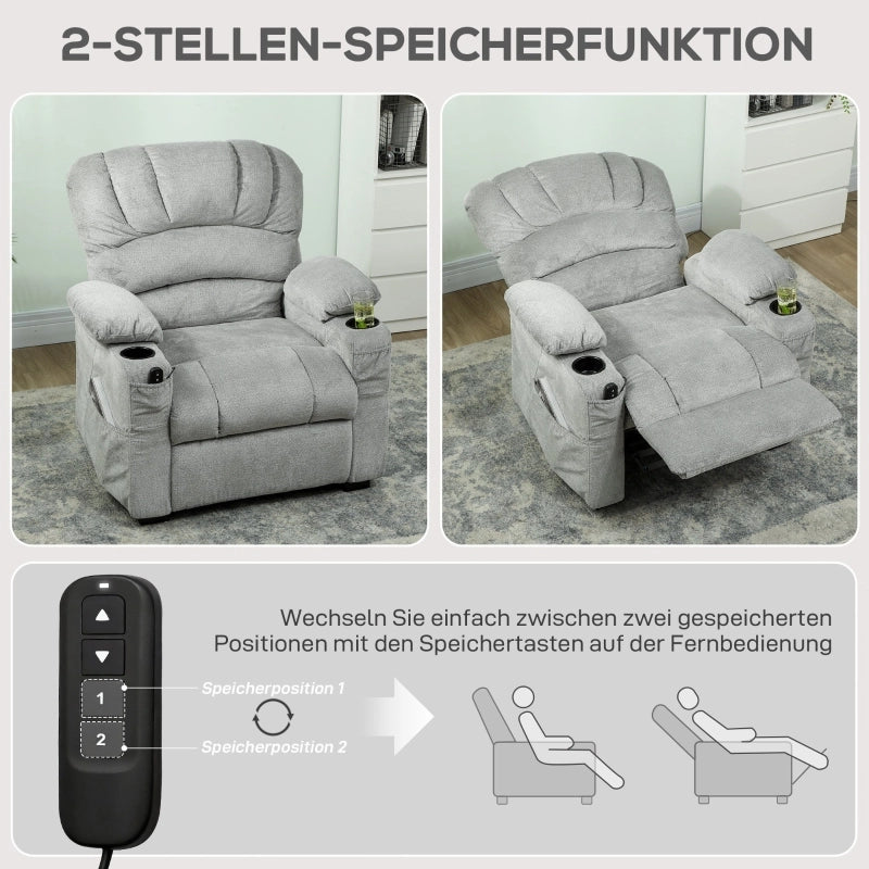 POLTRONA RELAX Elettrica con 2 memorie, USB, Grigio